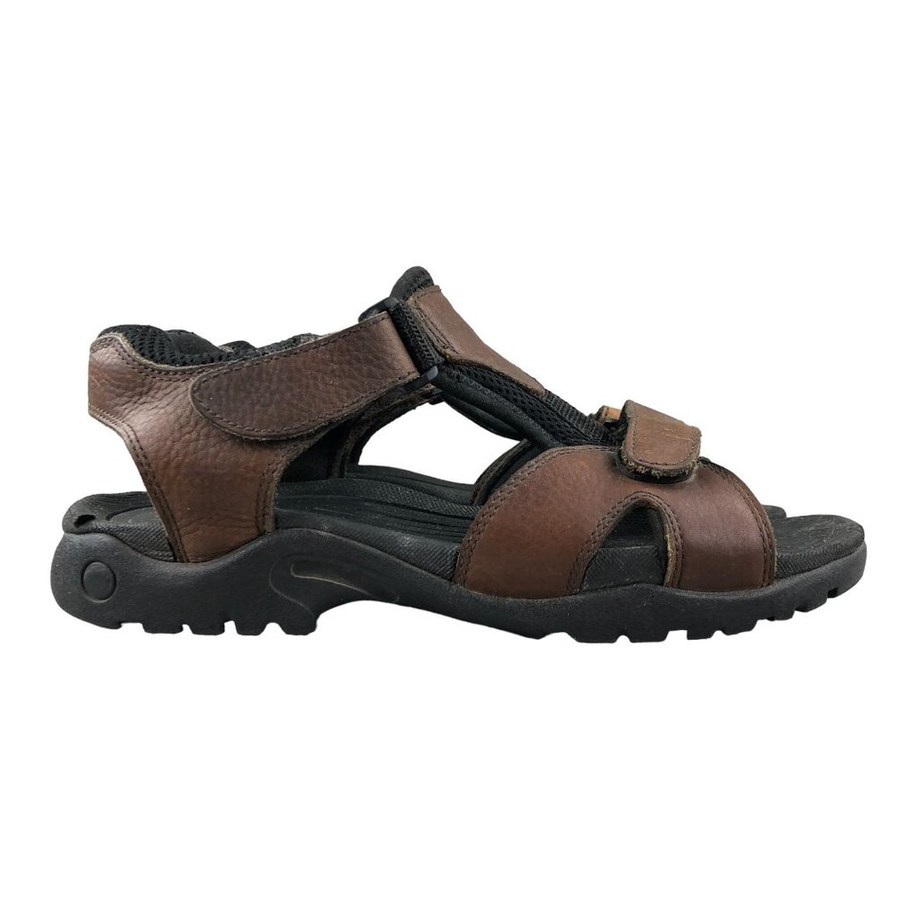 GH Bass & Co Men's Size 11M Trail Brown Genuine Leather Hook & Loop Sandals